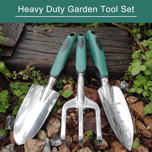 Garden Tools Set, 3 Piece Heavy Duty Gardening Tools Cast Aluminum with Soft Rubberized Non-Slip Handle, Durable Garden Hand Tools Garden Gifts for Men Women