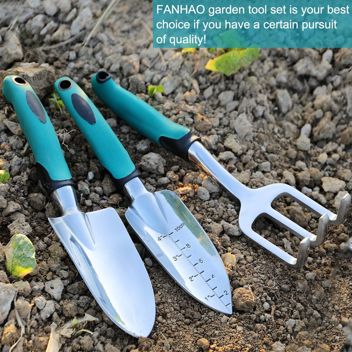 Garden Tools Set, 3 Piece Heavy Duty Gardening Tools Cast Aluminum with Soft Rubberized Non-Slip Handle, Durable Garden Hand Tools Garden Gifts for Men Women