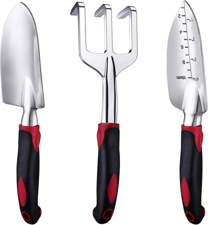 Garden Tools Set, 3 Piece Heavy Duty Gardening Tools Cast Aluminum with Soft Rubberized Non-Slip Handle, Durable Garden Hand Tools Garden Gifts for Men Women