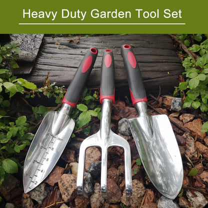 Garden Tools Set, 3 Piece Heavy Duty Gardening Tools Cast Aluminum with Soft Rubberized Non-Slip Handle, Durable Garden Hand Tools Garden Gifts for Men Women