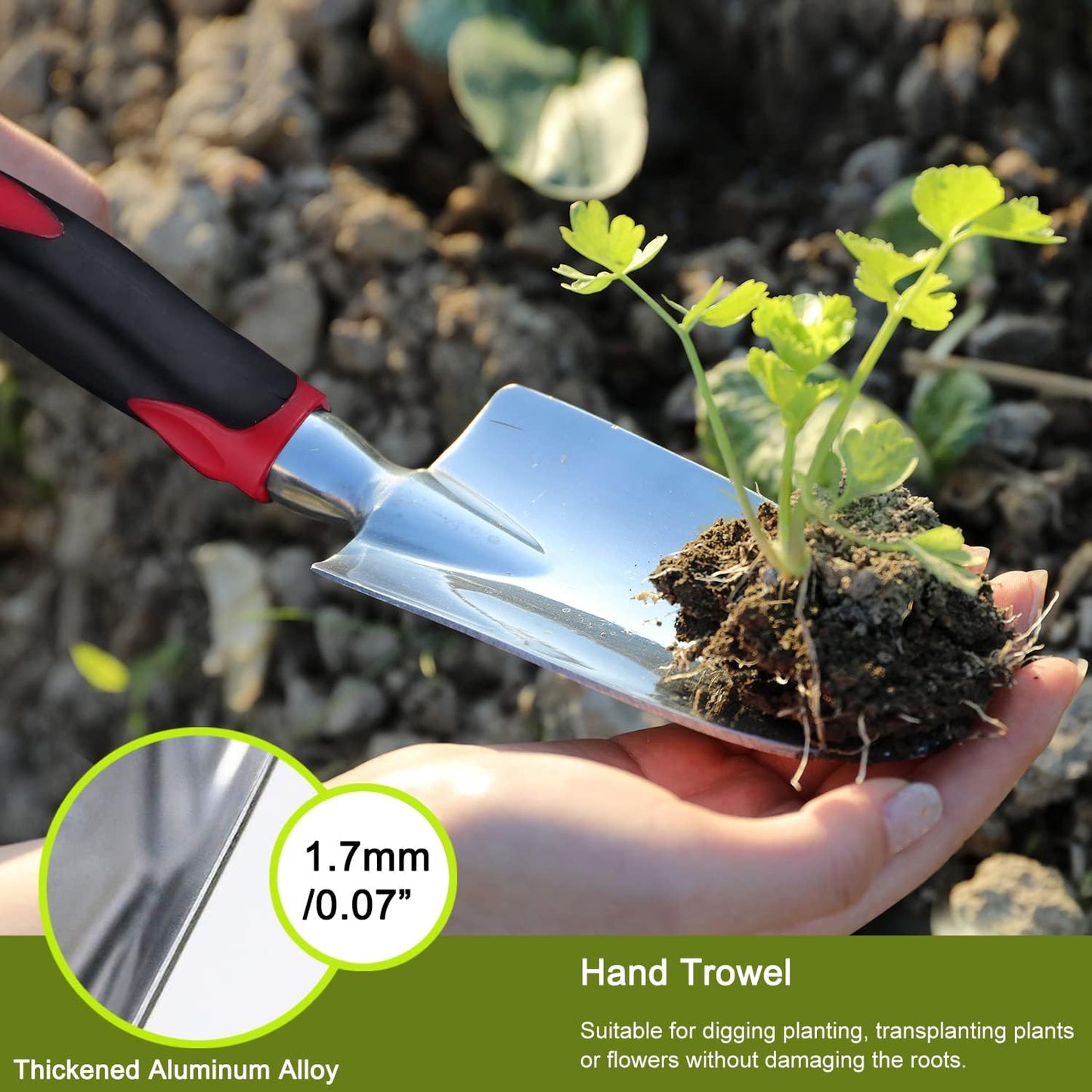 Garden Tools Set, 3 Piece Heavy Duty Gardening Tools Cast Aluminum with Soft Rubberized Non-Slip Handle, Durable Garden Hand Tools Garden Gifts for Men Women
