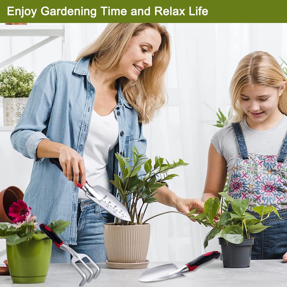 Garden Tools Set, 3 Piece Heavy Duty Gardening Tools Cast Aluminum with Soft Rubberized Non-Slip Handle, Durable Garden Hand Tools Garden Gifts for Men Women