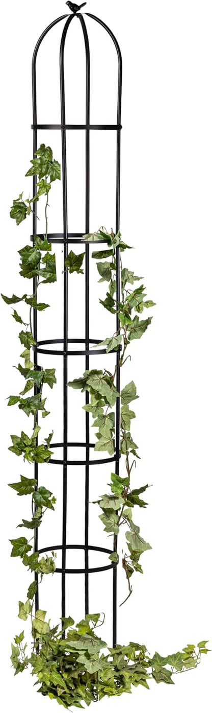 Evergreen Metal Garden Obelisk Trellis for Climbing Plants Outdoor, Indoor Plant Trellis for Potted Plants, Floral Pattern Arch Trellis (Black, 7 ft. Round)