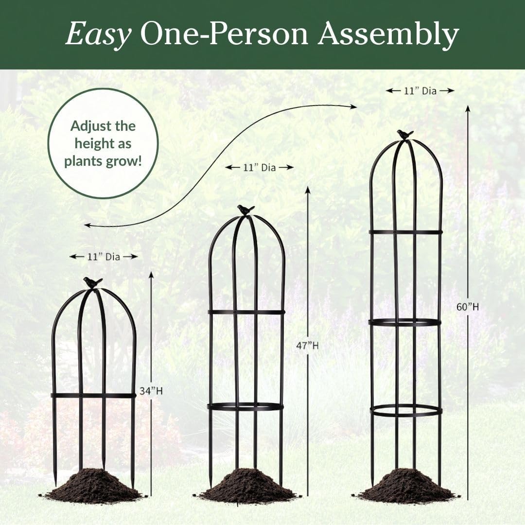 Evergreen Metal Garden Obelisk Trellis for Climbing Plants Outdoor, Indoor Plant Trellis for Potted Plants, Floral Pattern Arch Trellis (Black, 7 ft. Round)