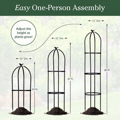 Evergreen Metal Garden Obelisk Trellis for Climbing Plants Outdoor, Indoor Plant Trellis for Potted Plants, Floral Pattern Arch Trellis (Black, 7 ft. Round)