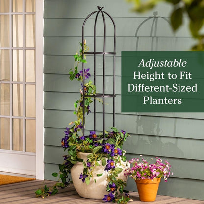 Evergreen Metal Garden Obelisk Trellis for Climbing Plants Outdoor, Indoor Plant Trellis for Potted Plants, Floral Pattern Arch Trellis (Black, 7 ft. Round)