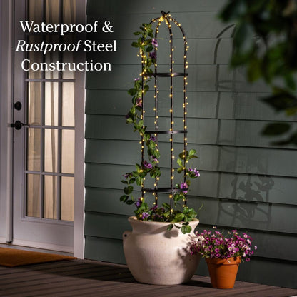 Evergreen Metal Garden Obelisk Trellis for Climbing Plants Outdoor, Indoor Plant Trellis for Potted Plants, Floral Pattern Arch Trellis (Black, 7 ft. Round)