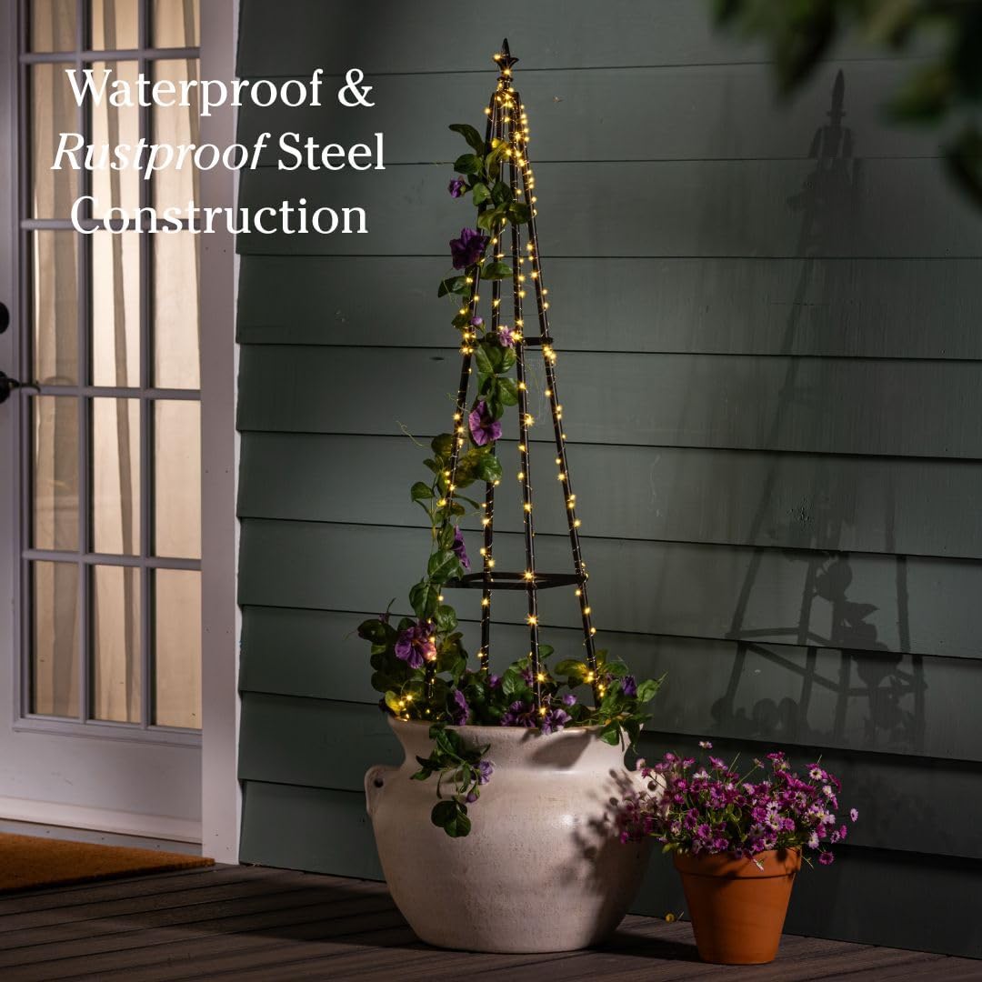 Evergreen Metal Garden Obelisk Trellis for Climbing Plants Outdoor, Indoor Plant Trellis for Potted Plants, Floral Pattern Arch Trellis (Black, 7 ft. Round)