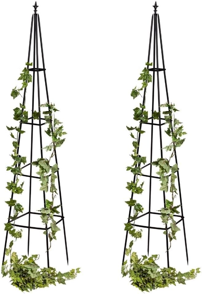 Evergreen Metal Garden Obelisk Trellis for Climbing Plants Outdoor, Indoor Plant Trellis for Potted Plants, Floral Pattern Arch Trellis (Black, 7 ft. Round)