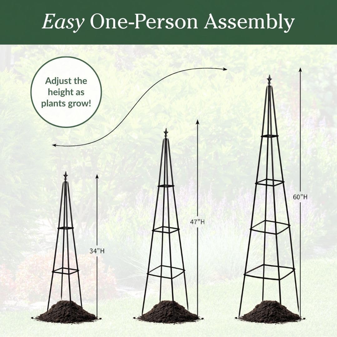 Evergreen Metal Garden Obelisk Trellis for Climbing Plants Outdoor, Indoor Plant Trellis for Potted Plants, Floral Pattern Arch Trellis (Black, 7 ft. Round)