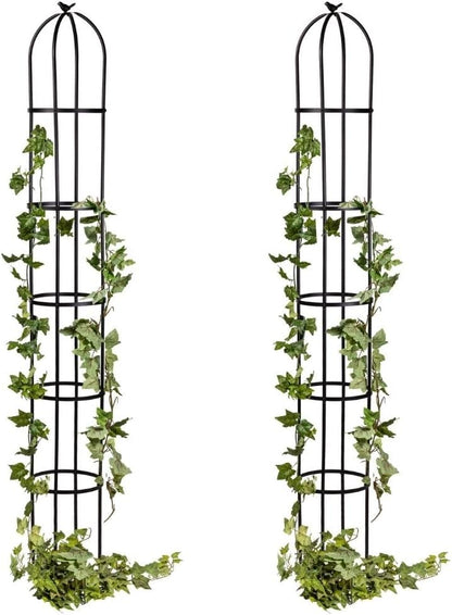 Evergreen Metal Garden Obelisk Trellis for Climbing Plants Outdoor, Indoor Plant Trellis for Potted Plants, Floral Pattern Arch Trellis (Black, 7 ft. Round)
