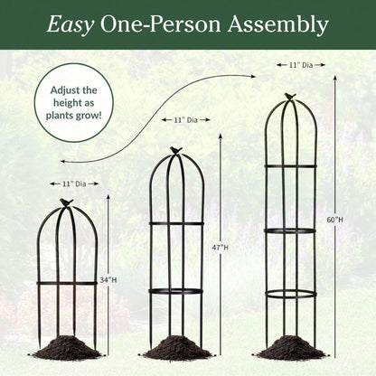 Evergreen Metal Garden Obelisk Trellis for Climbing Plants Outdoor, Indoor Plant Trellis for Potted Plants, Floral Pattern Arch Trellis (Black, 7 ft. Round)