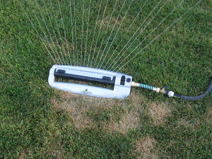 Metal Oscillating Lawn Sprinkler - Rust-Proof Aluminum Base - 4,100 Sq. Ft. Coverage - Easy Adjust Range Control - Built-in Spray Jet Cleaning Needle
