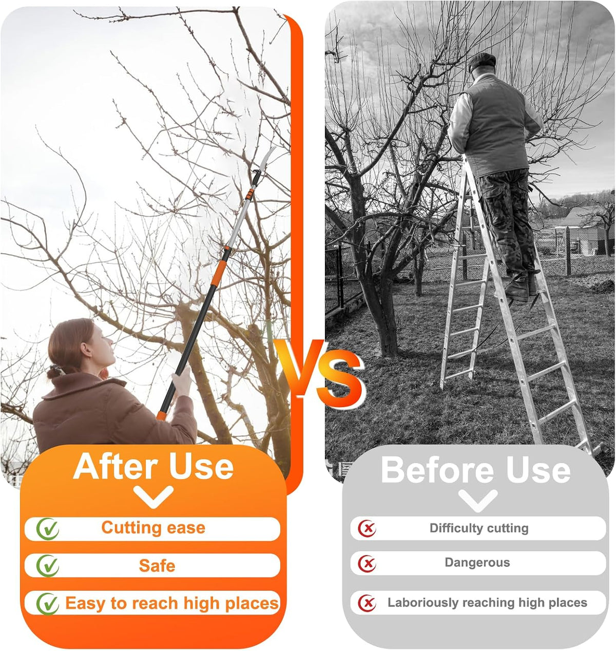 26FT Pole Saw, Telescoping Tree Trimmer with 5-20FT Extension Pole, Manual Branches Pruner for Backyard, Orange