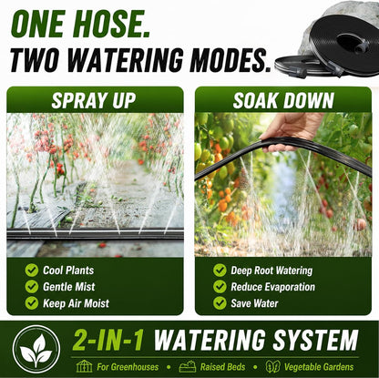 Sprinkler Hose with Holes, Flat Soaker Hoses 50 ft (25 ft 2pack) with Garden Staples and Splitters, PVC Drip Line Irrigation Watering Hoses for Lawn,Garden Beds (50 ft)