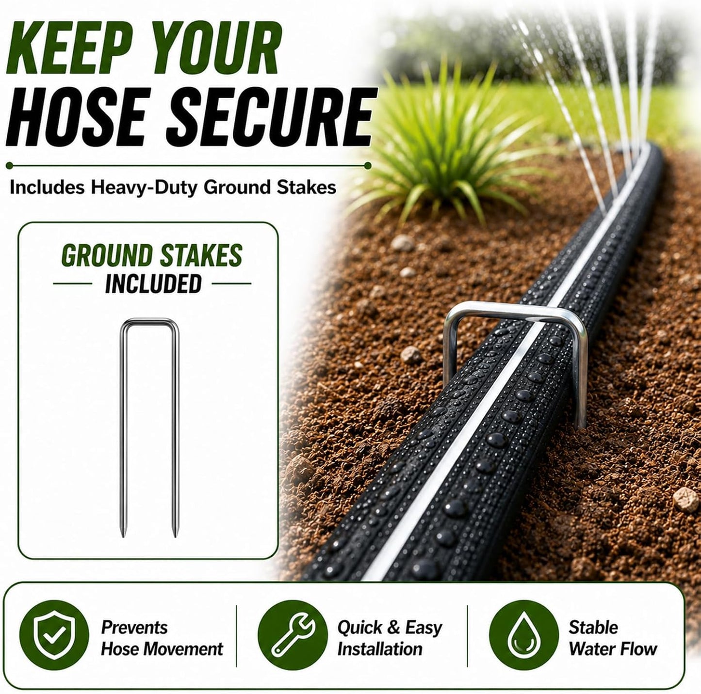 Sprinkler Hose with Holes, Flat Soaker Hoses 50 ft (25 ft 2pack) with Garden Staples and Splitters, PVC Drip Line Irrigation Watering Hoses for Lawn,Garden Beds (50 ft)