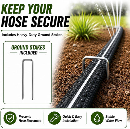 Sprinkler Hose with Holes, Flat Soaker Hoses 50 ft (25 ft 2pack) with Garden Staples and Splitters, PVC Drip Line Irrigation Watering Hoses for Lawn,Garden Beds (50 ft)