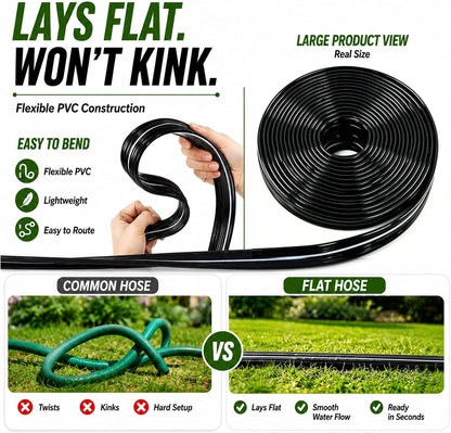 Sprinkler Hose with Holes, Flat Soaker Hoses 50 ft (25 ft 2pack) with Garden Staples and Splitters, PVC Drip Line Irrigation Watering Hoses for Lawn,Garden Beds (50 ft)