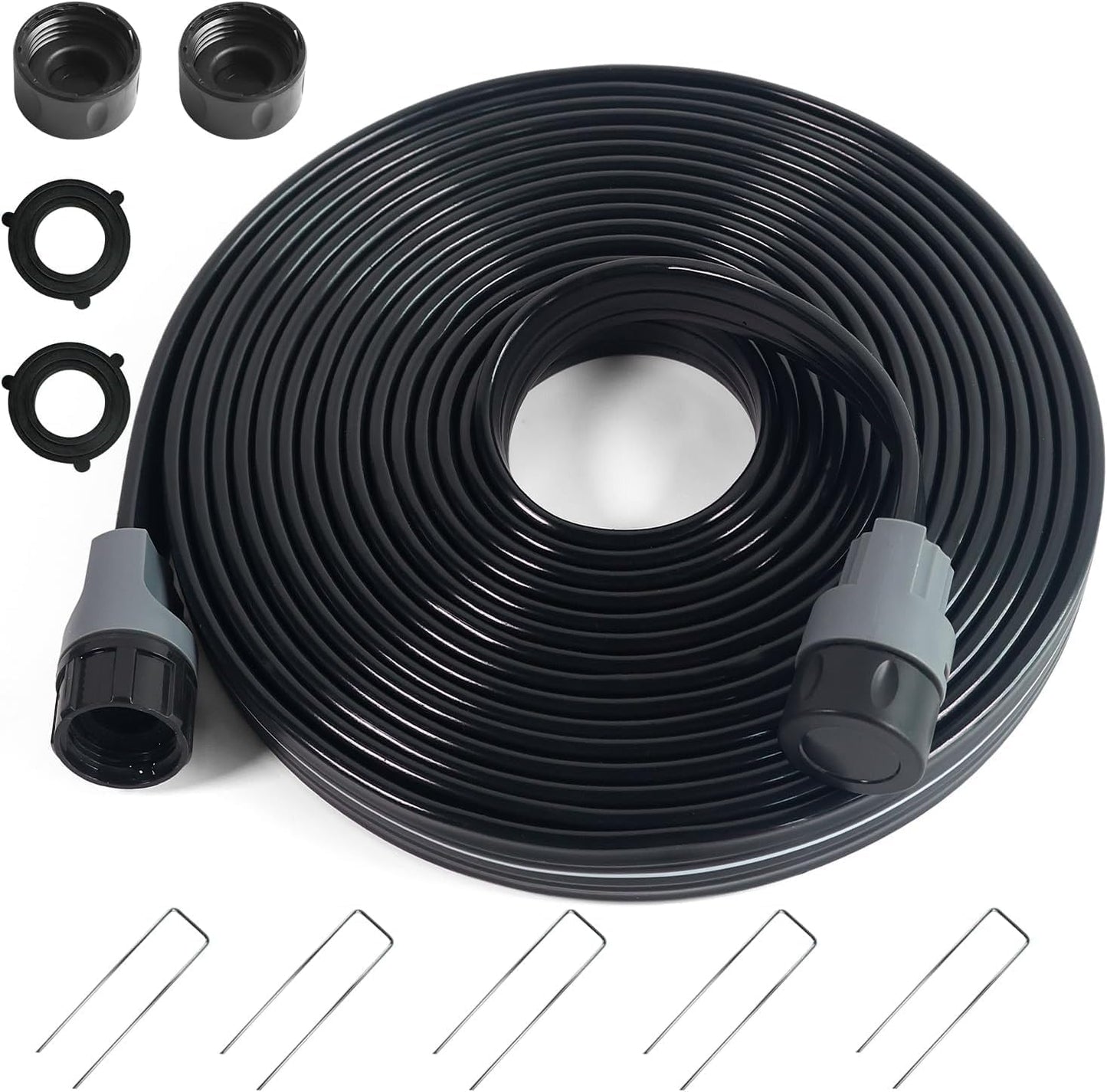 Sprinkler Hose with Holes, Flat Soaker Hoses 50 ft (25 ft 2pack) with Garden Staples and Splitters, PVC Drip Line Irrigation Watering Hoses for Lawn,Garden Beds (50 ft)
