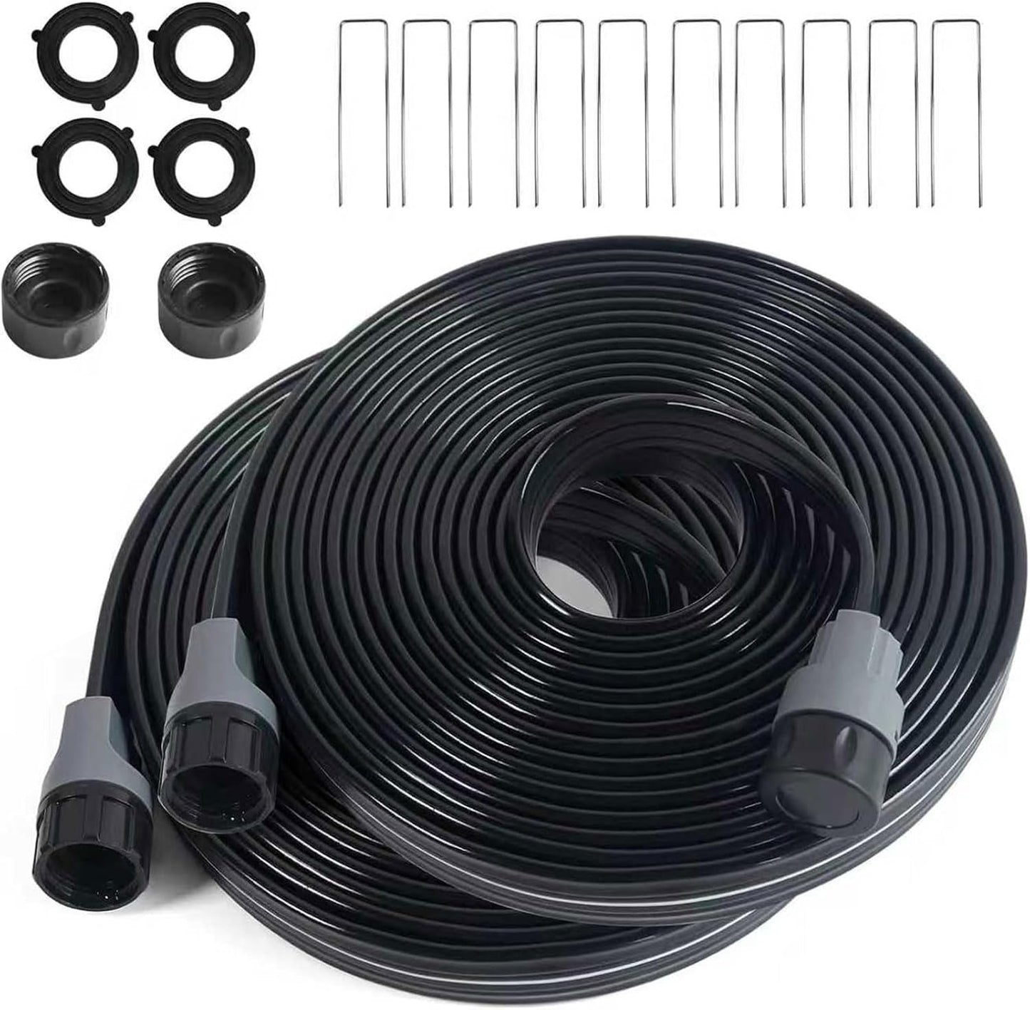 Sprinkler Hose with Holes, Flat Soaker Hoses 50 ft (25 ft 2pack) with Garden Staples and Splitters, PVC Drip Line Irrigation Watering Hoses for Lawn,Garden Beds (50 ft)