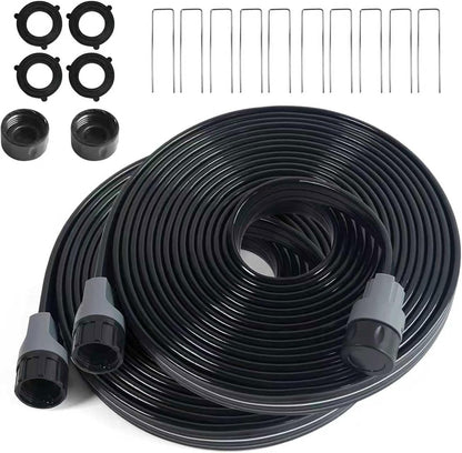 Sprinkler Hose with Holes, Flat Soaker Hoses 50 ft (25 ft 2pack) with Garden Staples and Splitters, PVC Drip Line Irrigation Watering Hoses for Lawn,Garden Beds (50 ft)
