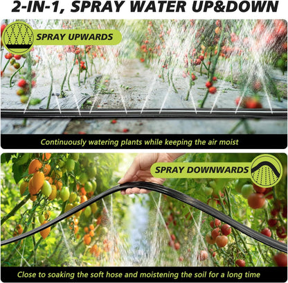 Sprinkler Hose with Holes, Flat Soaker Hoses 50 ft (25 ft 2pack) with Garden Staples and Splitters, PVC Drip Line Irrigation Watering Hoses for Lawn,Garden Beds (50 ft)