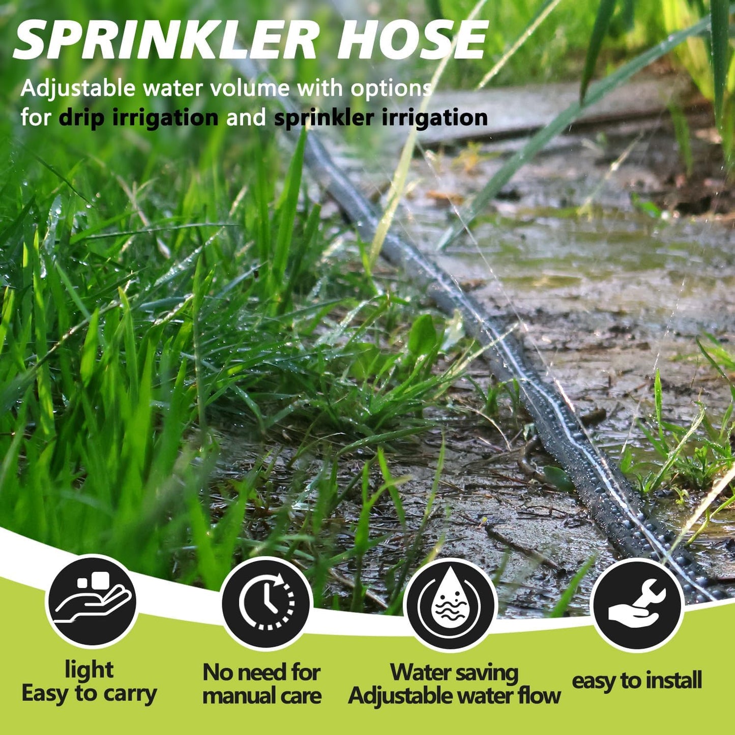 Sprinkler Hose with Holes, Flat Soaker Hoses 50 ft (25 ft 2pack) with Garden Staples and Splitters, PVC Drip Line Irrigation Watering Hoses for Lawn,Garden Beds (50 ft)