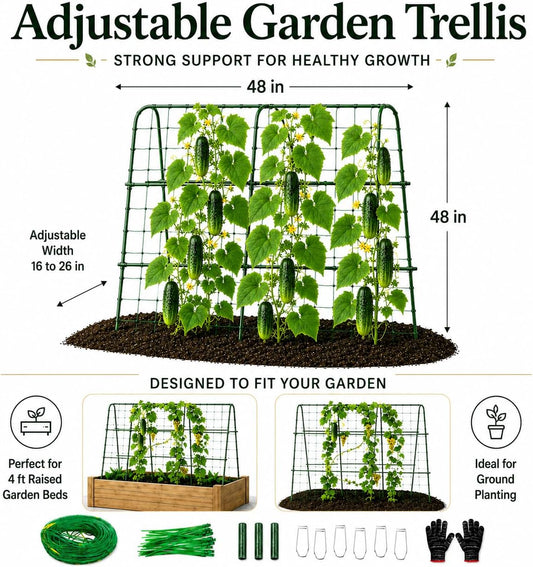 Cucumber Trellis for Raised Garden Bed, 48x48inch, Green