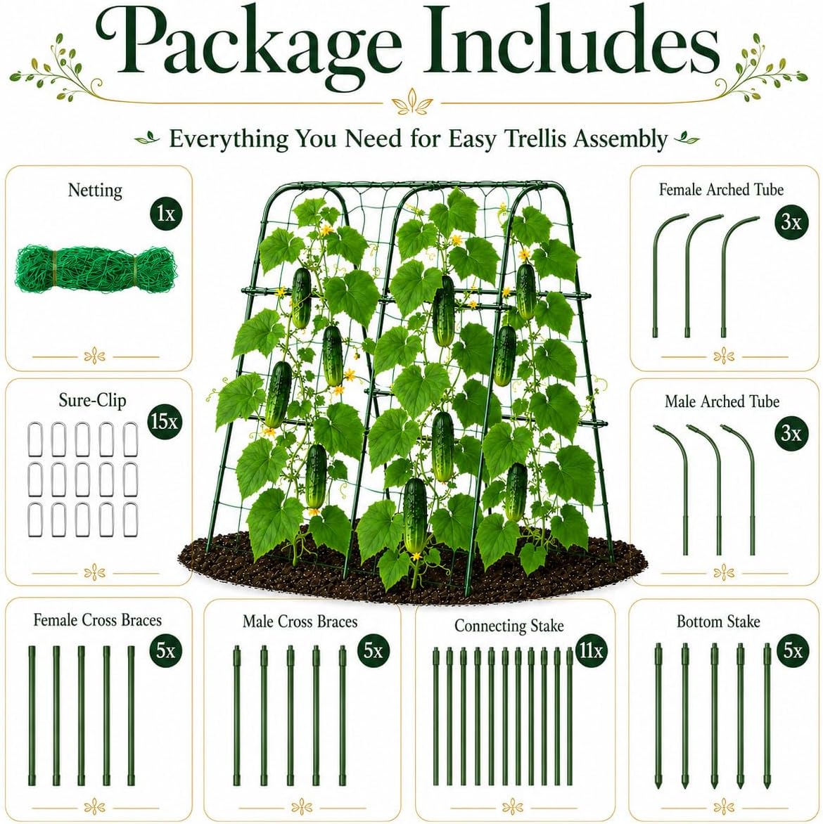 Cucumber Trellis for Raised Garden Bed, 48x48inch, Green