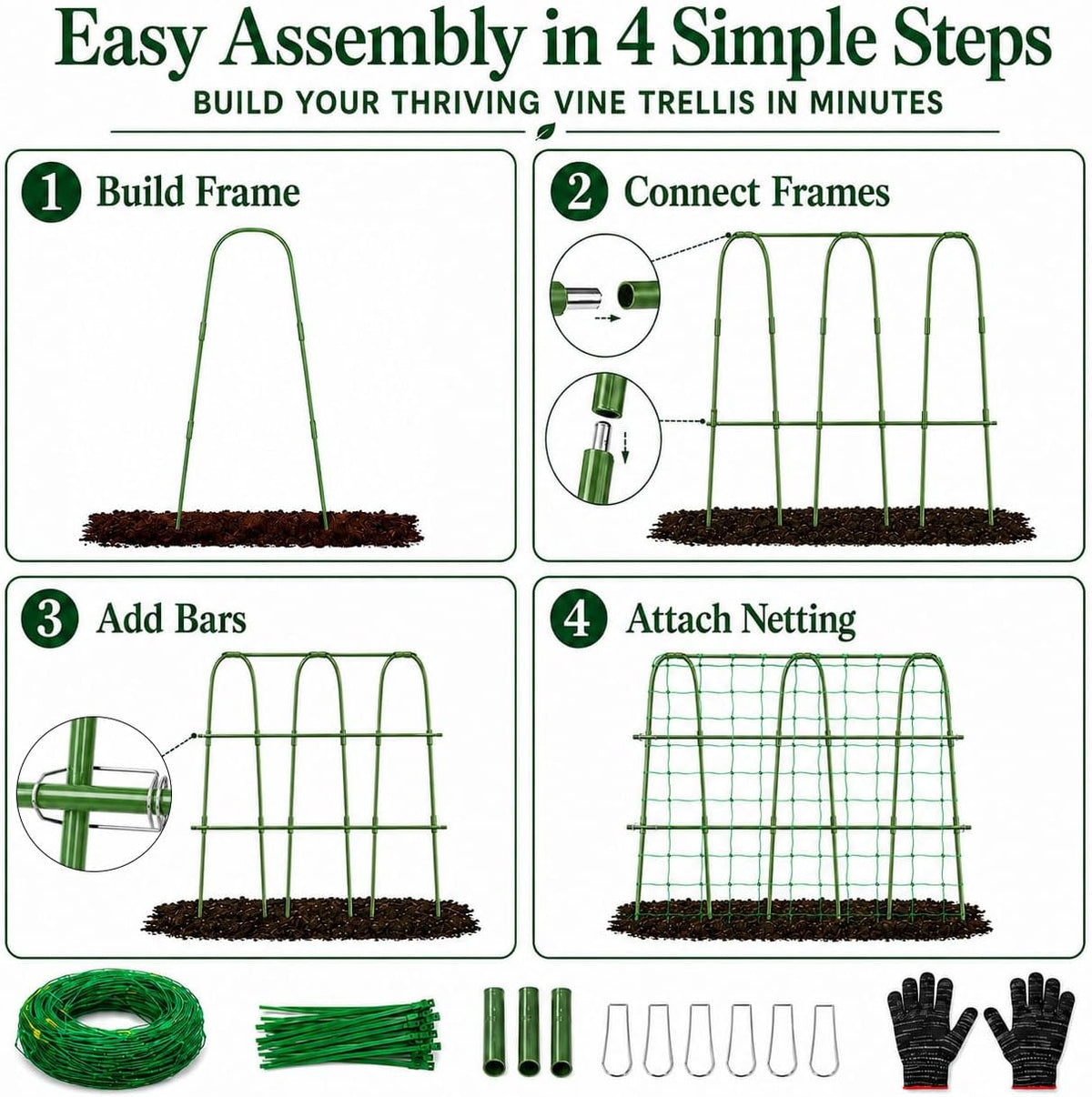 Cucumber Trellis for Raised Garden Bed, 48x48inch, Green