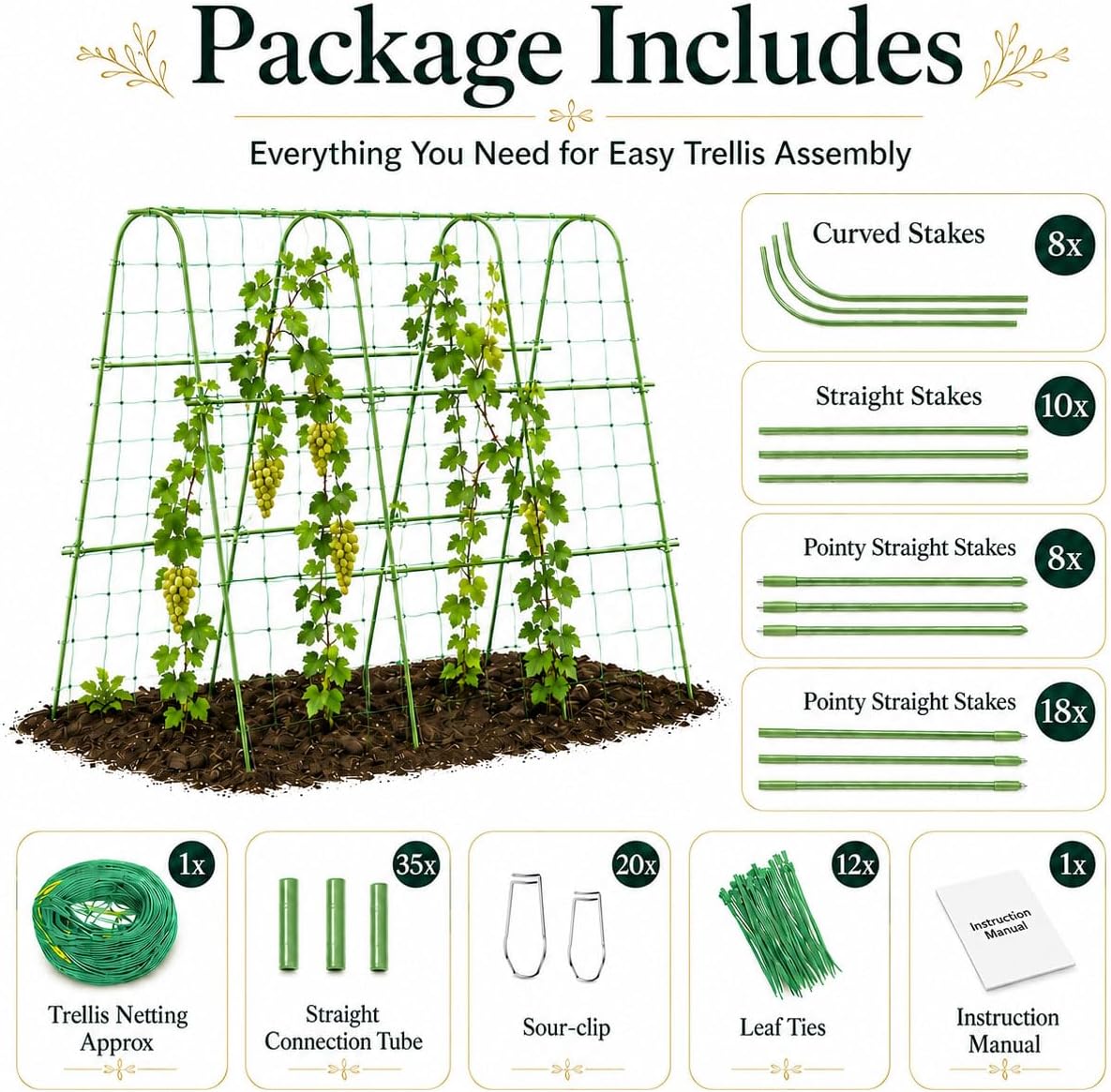 Cucumber Trellis for Raised Garden Bed, 48x48inch, Green
