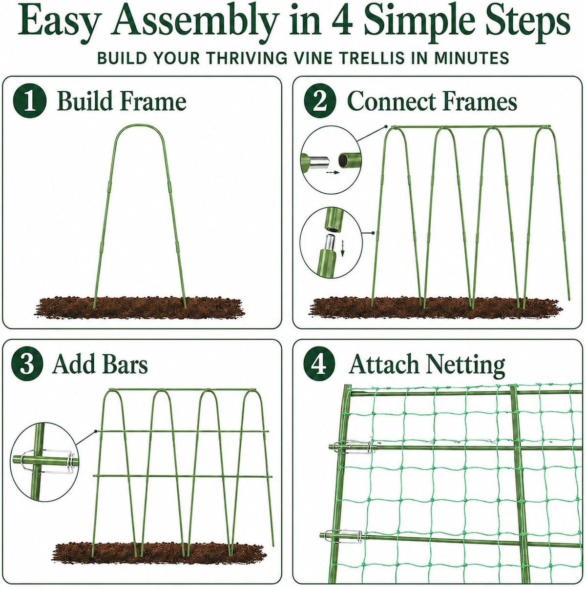 Cucumber Trellis for Raised Garden Bed, 48x48inch, Green