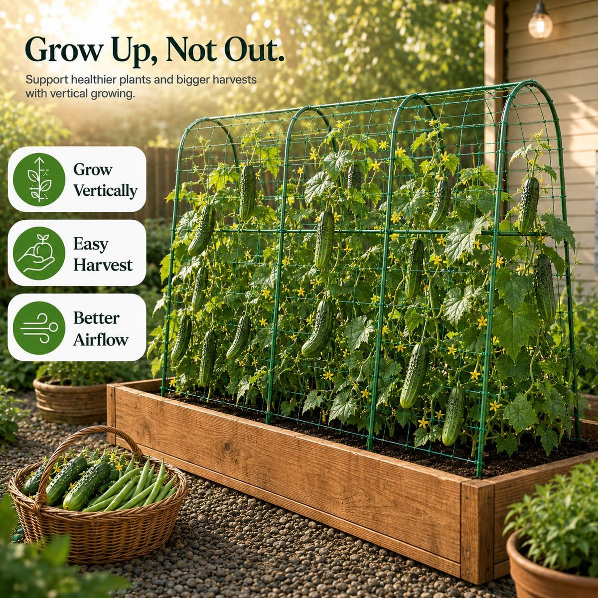 Cucumber Trellis for Raised Garden Bed, 48x48inch, Green