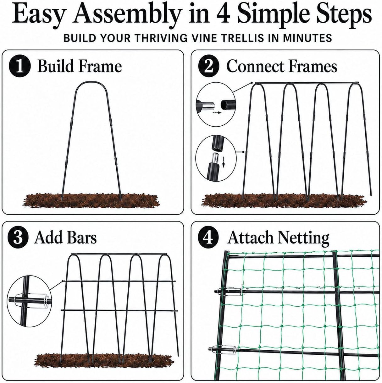 Cucumber Trellis for Raised Garden Bed, 48x48inch, Green