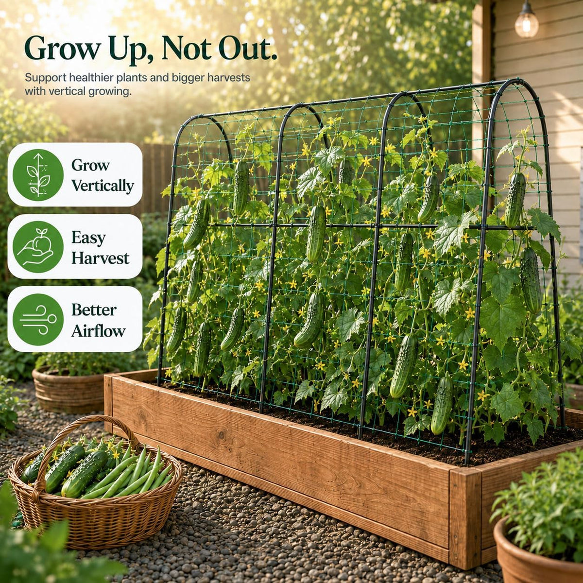 Cucumber Trellis for Raised Garden Bed, 48x48inch, Green
