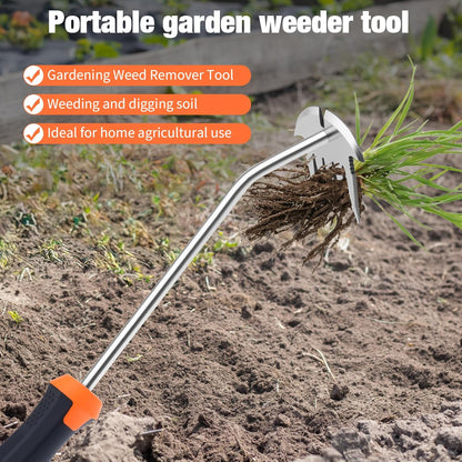 Weed Puller Tool, Portable Garden Weeder Tool, 2026 New Model Rubber Non-Slip Handle Stainless Steel 5-Teeth Weeding Tool, Garden Tools for Vegetable Gardening Backyard Farm Planting & Weeding Tool