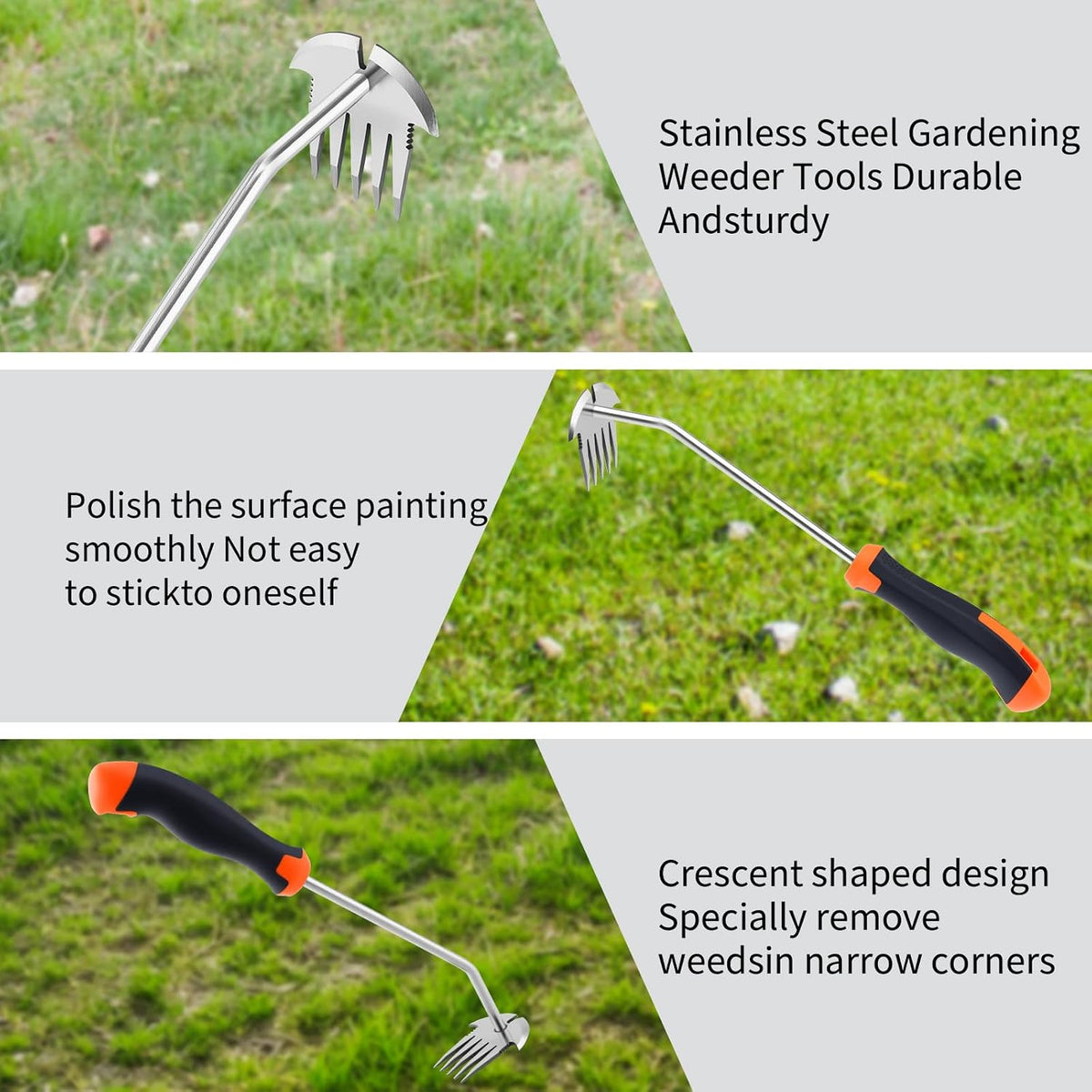 Weed Puller Tool, Portable Garden Weeder Tool, 2026 New Model Rubber Non-Slip Handle Stainless Steel 5-Teeth Weeding Tool, Garden Tools for Vegetable Gardening Backyard Farm Planting & Weeding Tool