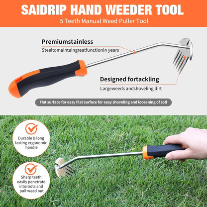 Weed Puller Tool, Portable Garden Weeder Tool, 2026 New Model Rubber Non-Slip Handle Stainless Steel 5-Teeth Weeding Tool, Garden Tools for Vegetable Gardening Backyard Farm Planting & Weeding Tool