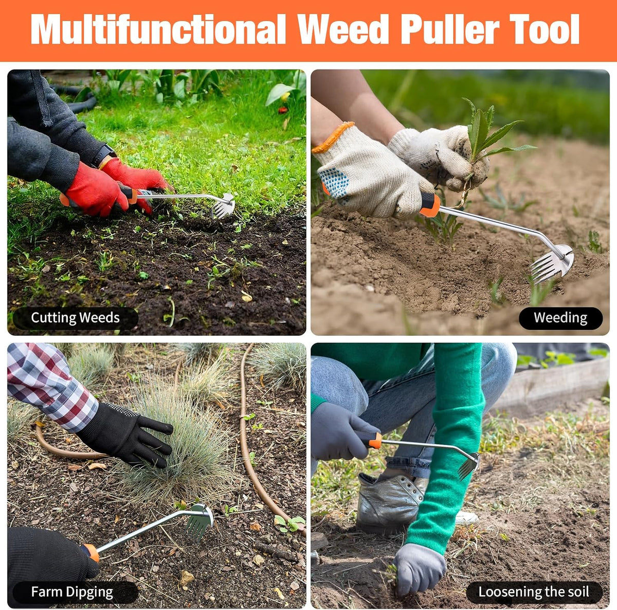 Weed Puller Tool, Portable Garden Weeder Tool, 2026 New Model Rubber Non-Slip Handle Stainless Steel 5-Teeth Weeding Tool, Garden Tools for Vegetable Gardening Backyard Farm Planting & Weeding Tool