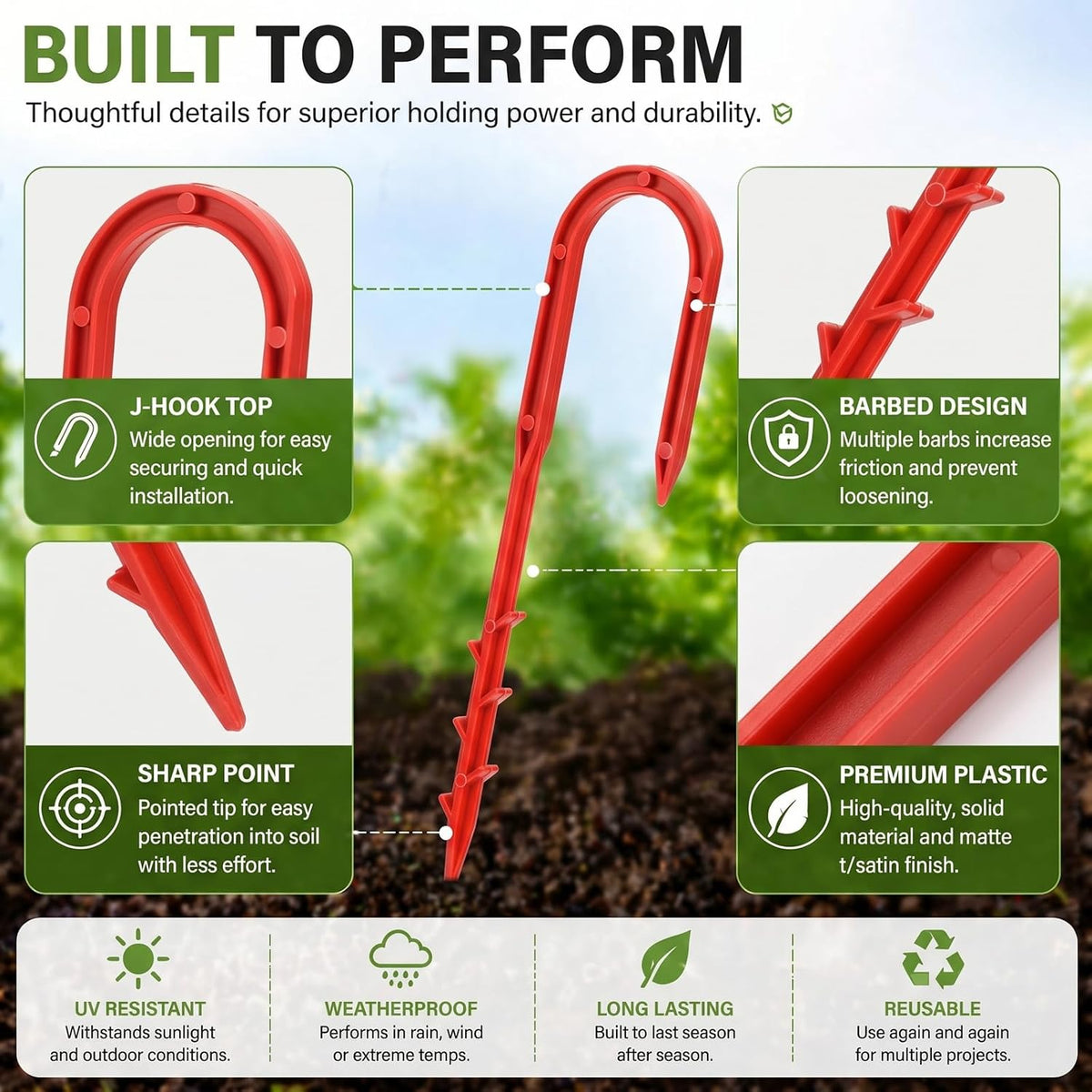 50 Pcs 5.79 Inch Drip Irrigation Hold Down Stakes U-Shaped Barbed Hose Stakes Red Plastic Hose Hold-Down Anchor for Lawn Drip System, Soaker Lines, Garden Irrigation System