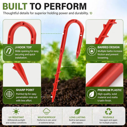 50 Pcs 5.79 Inch Drip Irrigation Hold Down Stakes U-Shaped Barbed Hose Stakes Red Plastic Hose Hold-Down Anchor for Lawn Drip System, Soaker Lines, Garden Irrigation System