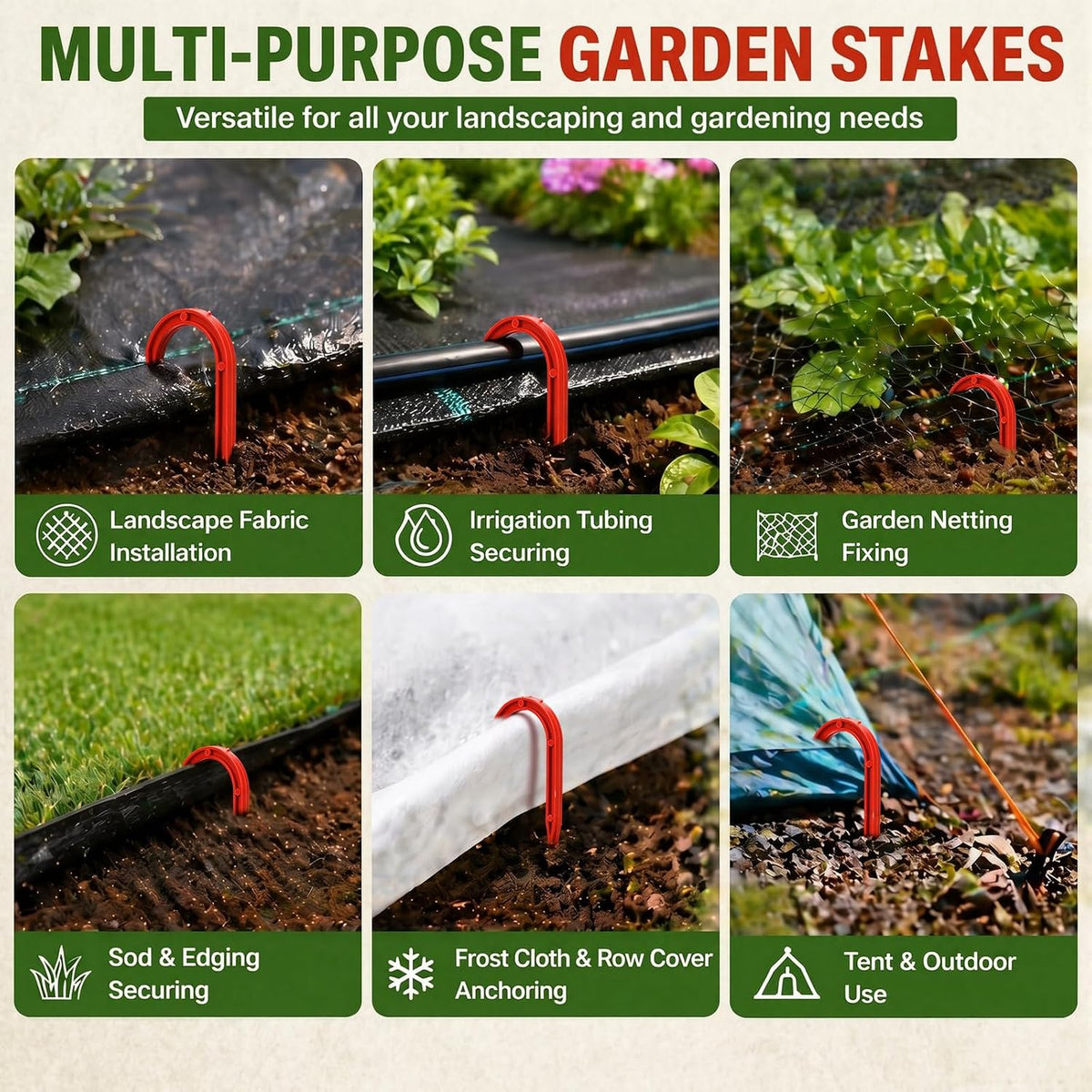 50 Pcs 5.79 Inch Drip Irrigation Hold Down Stakes U-Shaped Barbed Hose Stakes Red Plastic Hose Hold-Down Anchor for Lawn Drip System, Soaker Lines, Garden Irrigation System