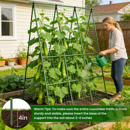 Cucumber Trellis for Raised Bed 48" L x 64" H, 16mm Adjustable A-Frame Garden Trellis with Net for Climbing Plants, Vertical Garden Vegetable Trellis for Zucchini Pea Bean Squash Grape Tomato Flowers