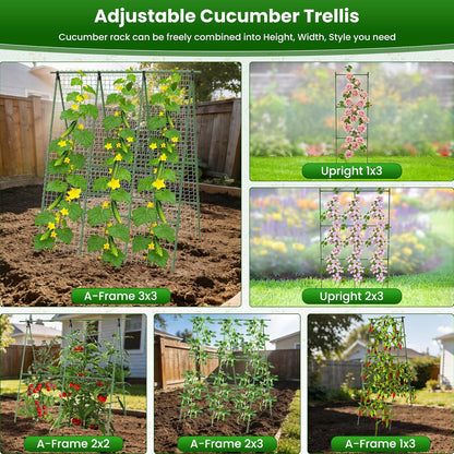 Cucumber Trellis for Raised Bed 48" L x 64" H, 16mm Adjustable A-Frame Garden Trellis with Net for Climbing Plants, Vertical Garden Vegetable Trellis for Zucchini Pea Bean Squash Grape Tomato Flowers