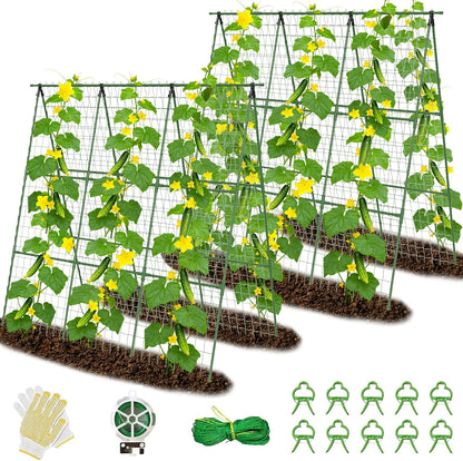 Cucumber Trellis for Raised Bed 48" L x 64" H, 16mm Adjustable A-Frame Garden Trellis with Net for Climbing Plants, Vertical Garden Vegetable Trellis for Zucchini Pea Bean Squash Grape Tomato Flowers