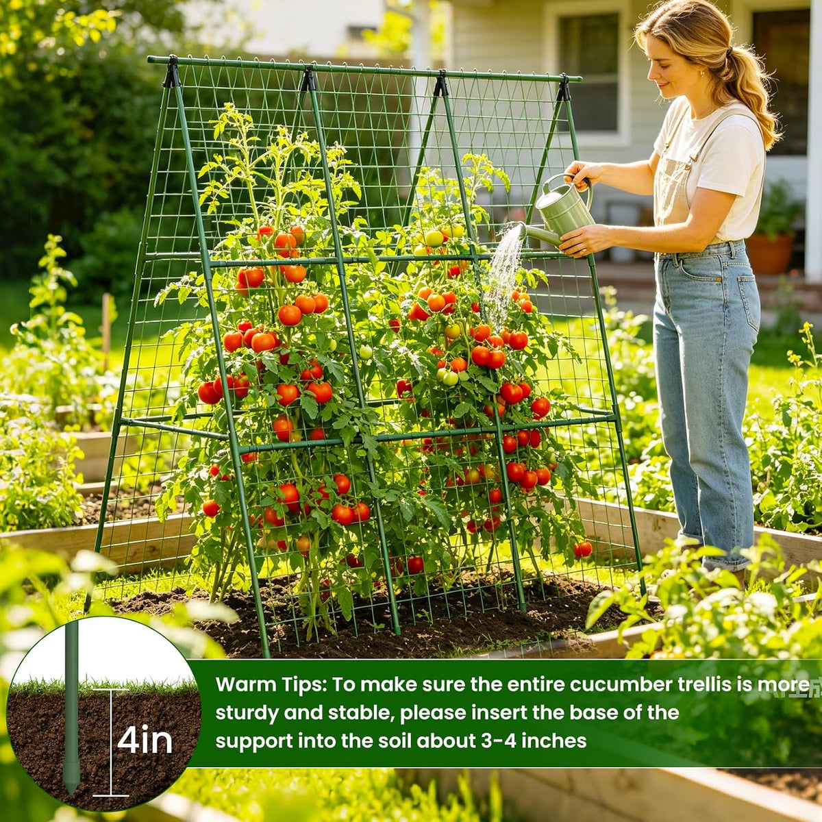 Cucumber Trellis for Raised Bed 48" L x 64" H, 16mm Adjustable A-Frame Garden Trellis with Net for Climbing Plants, Vertical Garden Vegetable Trellis for Zucchini Pea Bean Squash Grape Tomato Flowers