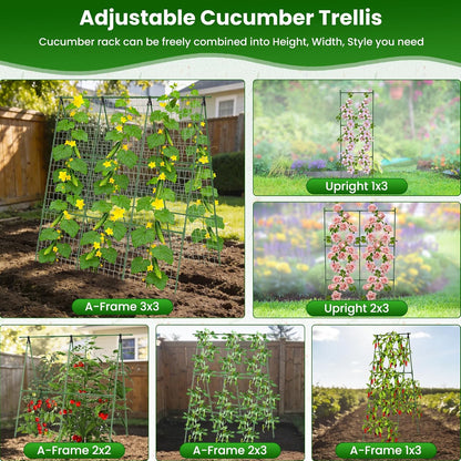Cucumber Trellis for Raised Bed 48" L x 64" H, 16mm Adjustable A-Frame Garden Trellis with Net for Climbing Plants, Vertical Garden Vegetable Trellis for Zucchini Pea Bean Squash Grape Tomato Flowers