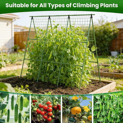 Cucumber Trellis for Raised Bed 48" L x 64" H, 16mm Adjustable A-Frame Garden Trellis with Net for Climbing Plants, Vertical Garden Vegetable Trellis for Zucchini Pea Bean Squash Grape Tomato Flowers