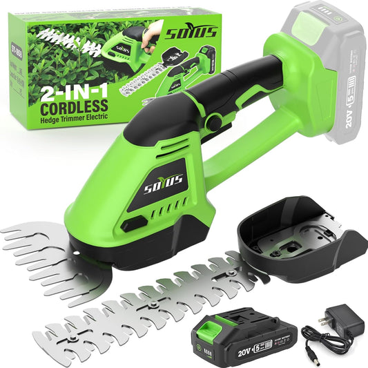 Hedge Trimmer Cordless, 2-in-1 Handheld Hedge Trimmers, 20V Electric Grass Shear & Shrubbery Trimmer, Battery Operated Grass Cutter for Garden/Lawn with Charger and Battery