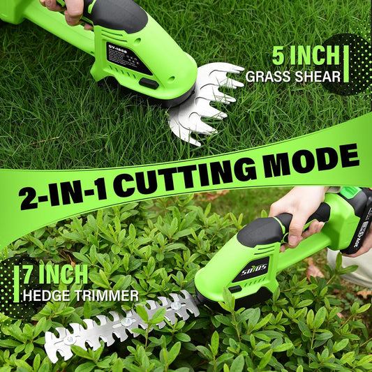 Hedge Trimmer Cordless, 2-in-1 Handheld Hedge Trimmers, 20V Electric Grass Shear & Shrubbery Trimmer, Battery Operated Grass Cutter for Garden/Lawn with Charger and Battery